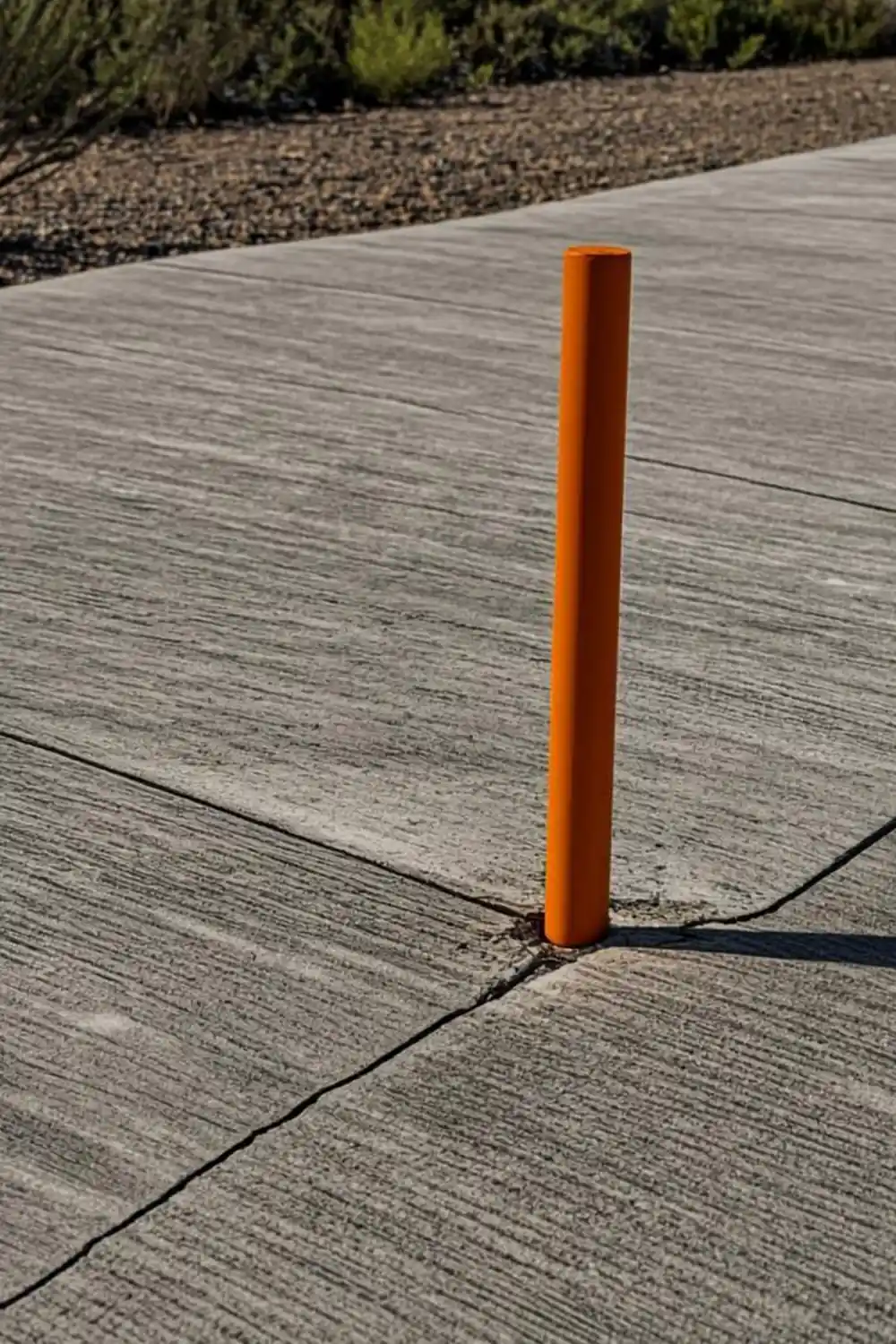 Arizona driveway setback rules diagram showing a desert home driveway with orange survey stakes marking the front property line