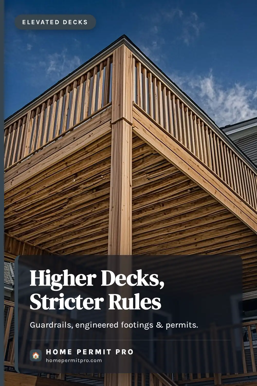 Large elevated wooden deck attached to the second story of a house