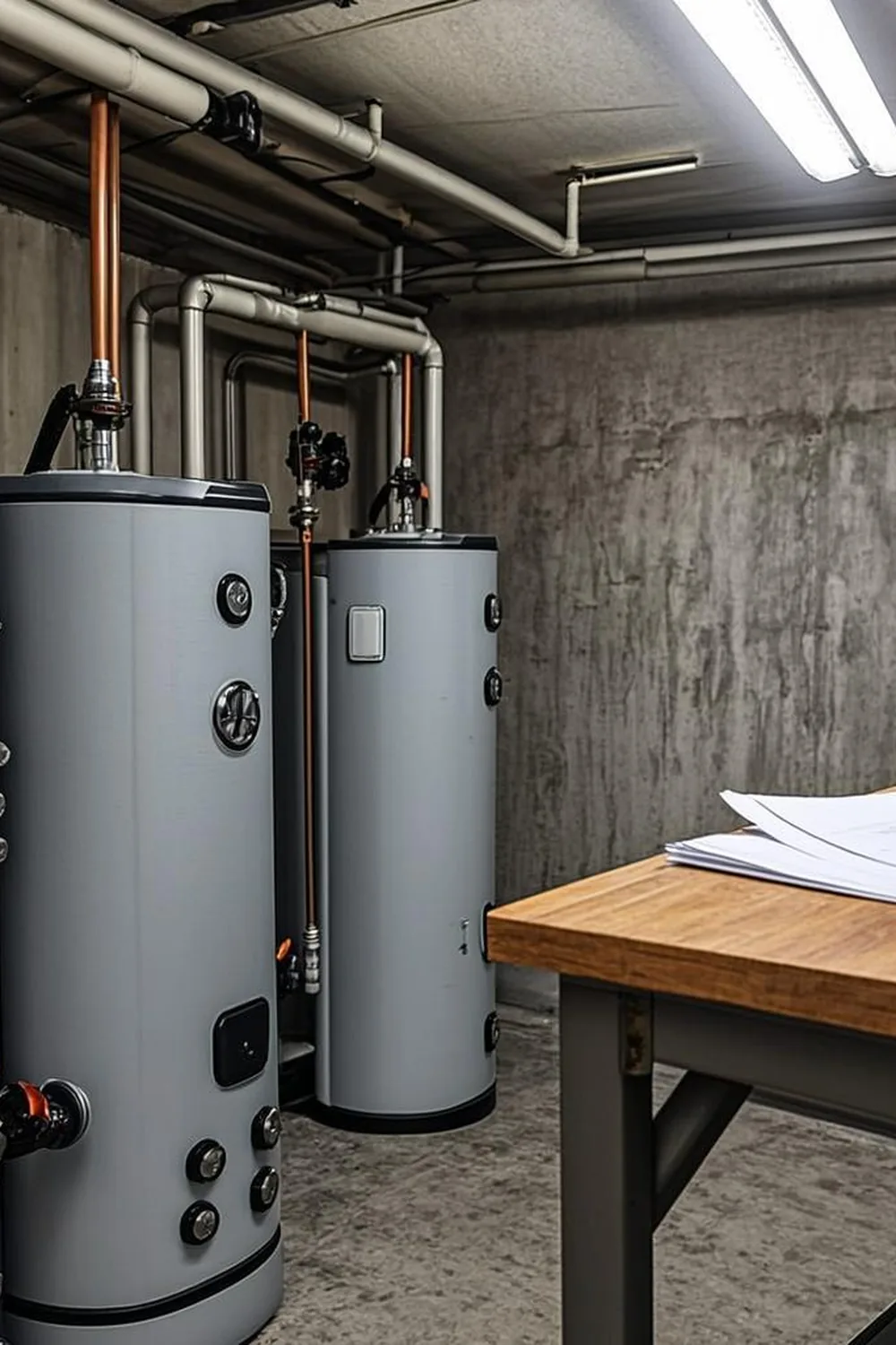 mechanical permit fees in Illinois guide showing furnace and AC units in a basement utility room with permit paperwork