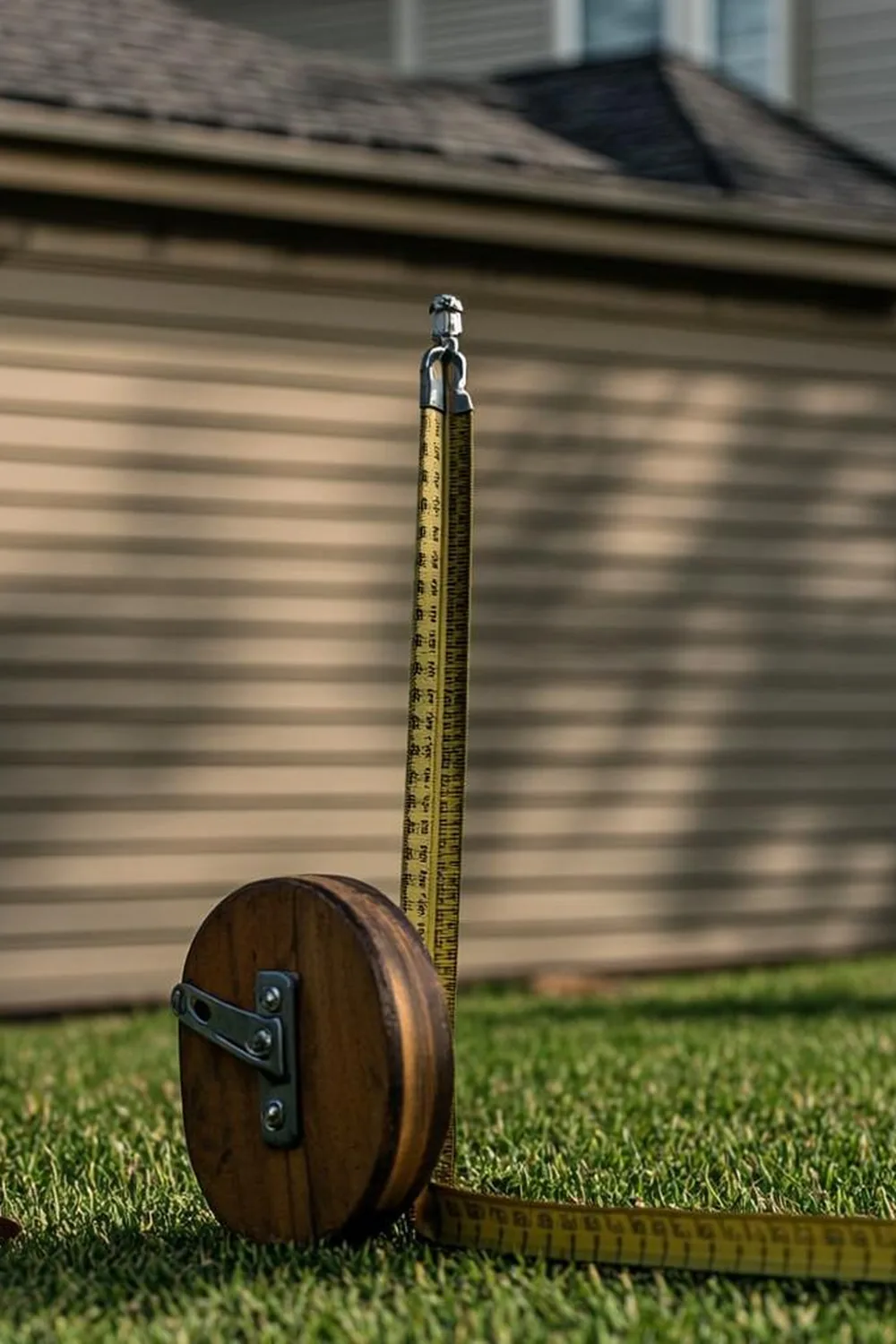 New Jersey permit exempt structure size limits guide with a tape measure hooked on a backyard storage shed